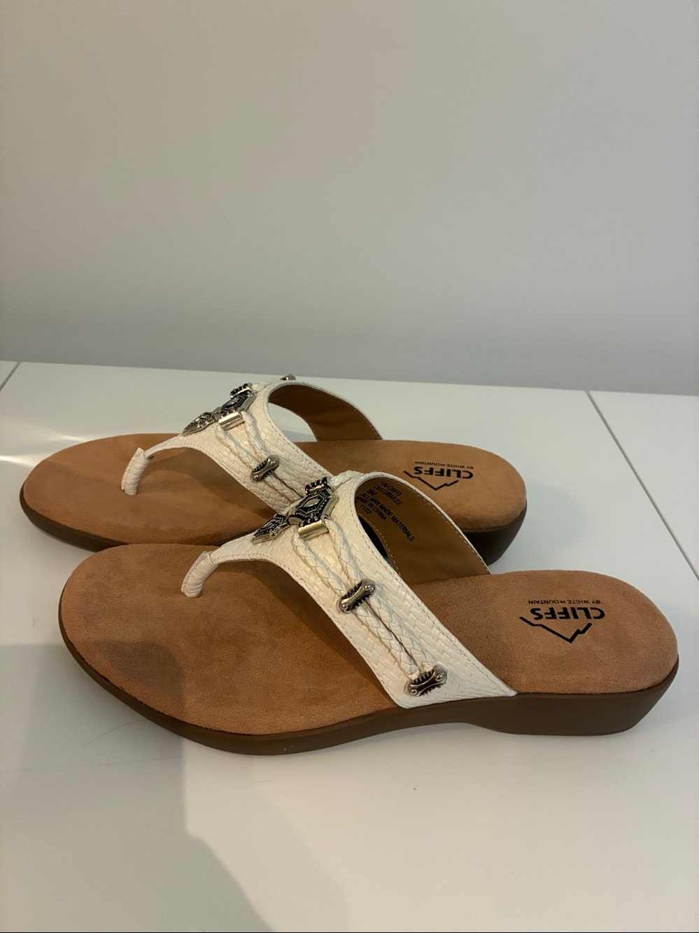 Cliffs by WHITE MOUNTAIN White Embellished Toe-Post Sandals